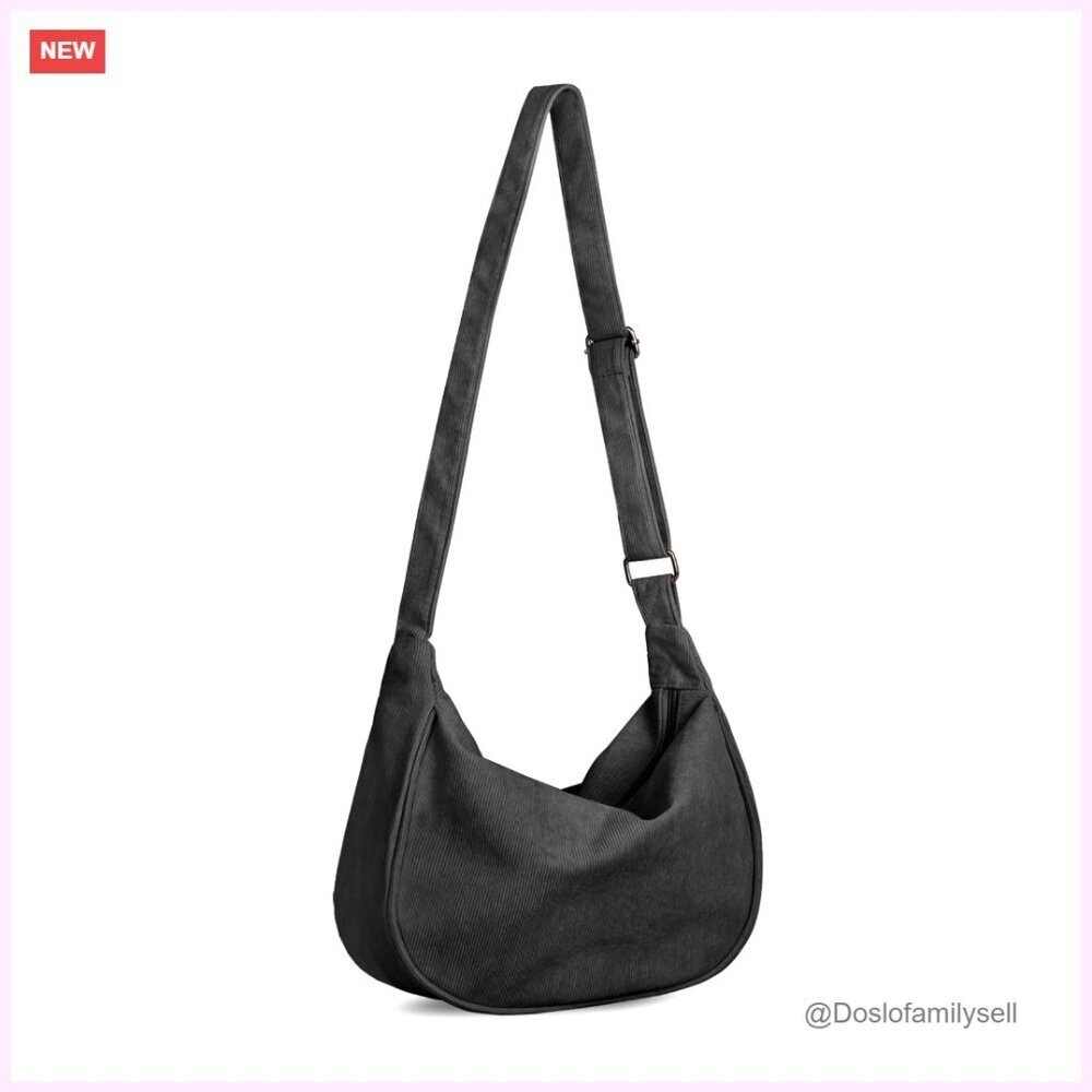 Corduroy Crescent Crossbody Bag, Small Hobo Purse with Adjustable Strap